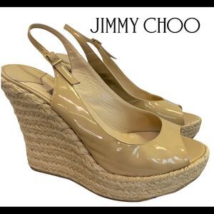JIMMY CHOO caramel
Prova patent leather cork wedge sandals size 38.5